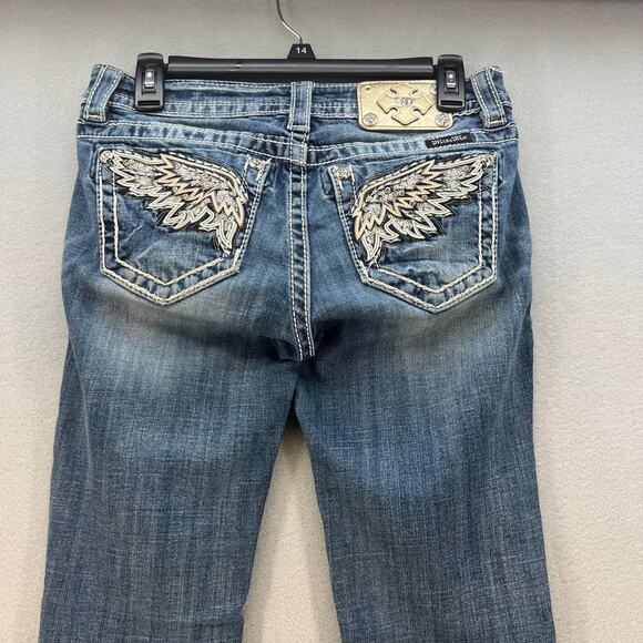 Miss Me Jeans Women's Size 26(2) Mid Rise Skinny Angel Wing Biker Bling Moto - Picture 1 of 16